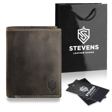 Portfel Męski Skórzany STEVENS Ochrona RFID Czarny PREMIUM na prezent Święta, pod choinkę