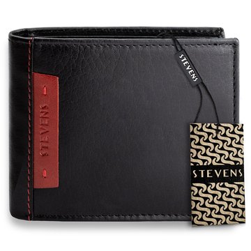 Portfel Męski STEVENS Skórzany 100% Skóra Naturalna Ochrona RFID Poziomy Czarny PREMIUM TH