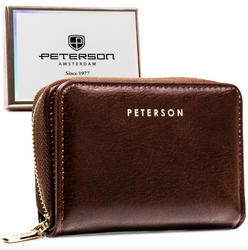 Brązowy portfel damski ze skóry ekologicznej wyposażony w system RFID - Peterson