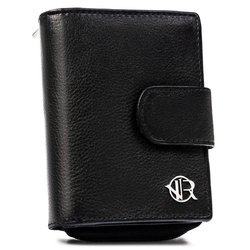 Mały portfel damski wykonany ze skóry naturalnej w czarnym kolorze - Rovicky