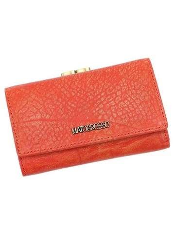 Portfel Damski Skórzany Mato Grosso 0948-50 RFID Czerwony Poziomy Z Zatrzaskiem i Złotymi Okuciami