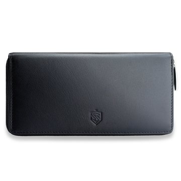 Portfel Damski Skórzany STEVENS Duży Czarny Piórnik Na Zamek RFID 12 Kart