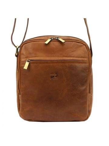 Saszetka Męska Nordee MSD-03 GM07 Skórzana Brązowa Crossbody Z Złotymi Okuciami