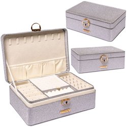 Szara, elegancka szkatułka zamykana na zatrzask i kluczykiem - Peterson