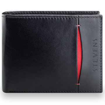 Portfel Męski STEVENS Skórzany 100% Skóra Naturalna Ochrona RFID Poziomy Czarny PREMIUM