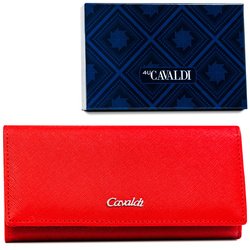 Portfel damski ze skóry ekologicznej w czerwonym kolorze zamykany na zatrzask - 4U Cavaldi