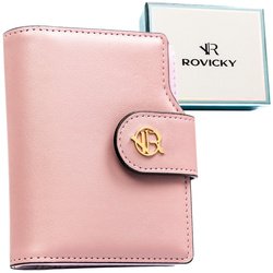Portfel damski ze skóry ekologicznej w różowym kolorze, wyposażony w system RFID - Rovicky