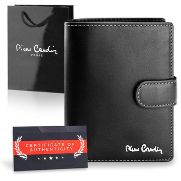 Pierre Cardin Pionowy Portfel RFID z Naturalnej Skóry Torebka Prezentowa i Certyfikat