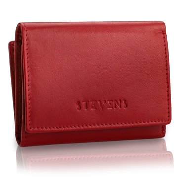 Portfel Damski Skórzany STEVENS Czerwony z Zabezpieczeniem RFID