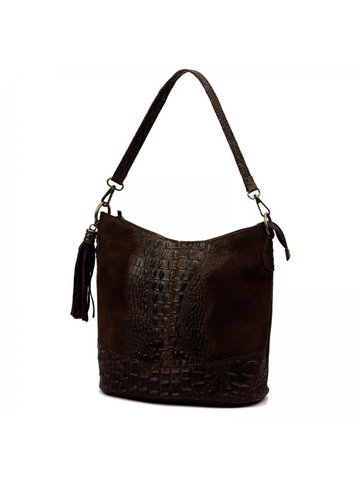 Damska Torebka Skórzana Luka 26-027 CROCO ciemny brąz