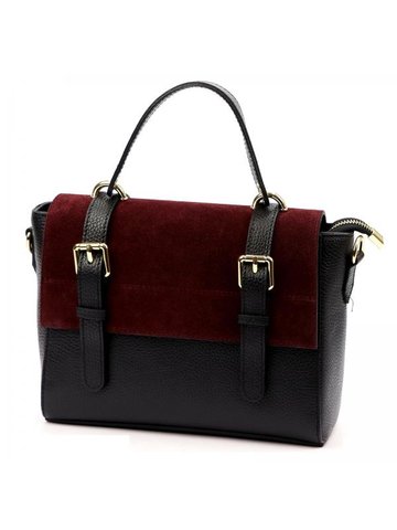 Damska Torebka Skórzana Luka 26-056 czarny + bordo