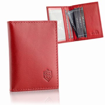 Skórzane etui na karty i dokumenty STEVENS Cienkie Slim Czerwone