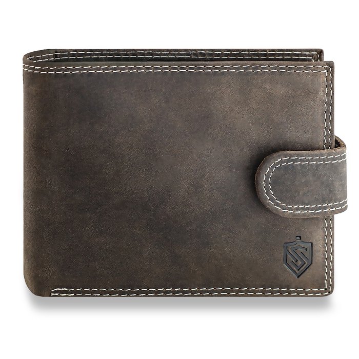 Portfel Męski Skórzany STEVENS Ochrona RFID Nubuk Ciemny Brąz