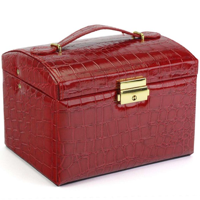 Kuferek na Biżuterię Patrizia Beauty Czerwony z Ekoskóry Złote Okucia Duży Fason