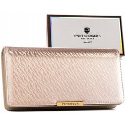 Beżowy portfel damski ze skóry ekologicznej zamykany na zatrzask i suwak - Peterson
