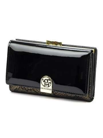 Portfel Damski Gregorio SLM-108 Skórzany Czarny z Zabezpieczeniem RFID i Złotymi Detalami