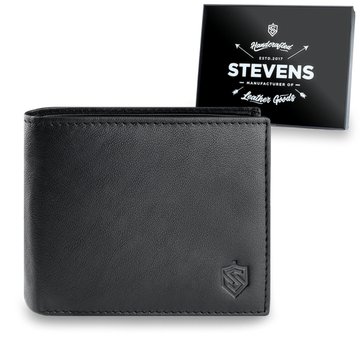 Portfel Męski STEVENS Skórzany SLIM mały poręczny Czarny RFID SECURE