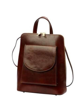 Plecak Damski Patrycja 518-014 Skóra Naturalna Brązowy Średni z Regulowanymi Ramionami i Złotymi Okuciami