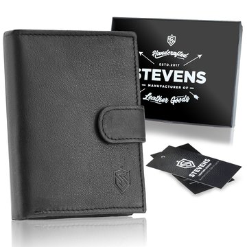 Portfel Męski Skórzany STEVENS Classic Czarny Ochrona Kart RFID