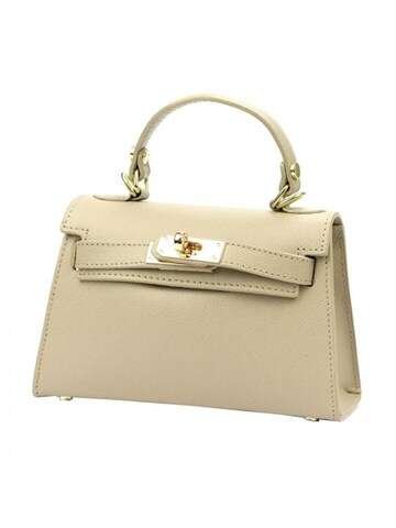 Torebka Skórzana Luka Melody Kuferek Listonoszka Ciemny Beż złote Okucia Eco