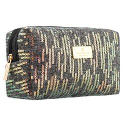 Czarna kosmetyczka z poliestru ozdobiona cekinami, zamykana suwakiem - Peterson