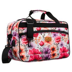 Wielokolorowa torba podróżna z wytrzymałego poliestru z portem USB, pokryta roślinnym wzorem - Rovicky
