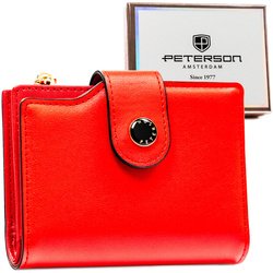 Czerwony portfel damski ze skóry ekologicznej zamykany na suwak i zatrzask - Peterson