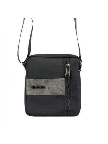 Saszetka Męska Roncato 46-64-82 Czarna z Naturalnej Skóry i Płótna Crossbody ze Srebrnymi Okuciami