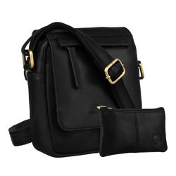 Skórzana, czarna torba męska na ramię z klapką i etui w zestawie - Peterson