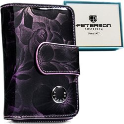Fioletowy, połyskujący, pionowy portfel damski ze skóry naturalnej i ekologicznej - Peterson