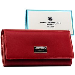 Czerwony portfel damski ze skóry naturalnej i ekologicznej zamykany zatrzaskiem - Peterson