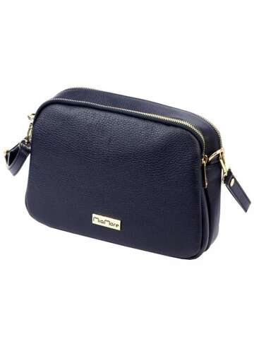 Torebka Damska Skórzana MiaMore 01-068 DOLLARO Listonoszka Granatowa Regulowany Pasek