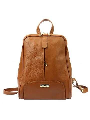 Plecak Damski MiaMore 2001 DOLLARO Skóra Naturalna Camel Fason Klasyczny Ze Złotymi Okuciami