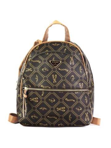 Damski plecak eko Eslee ES89069 brąz camel, miejski na szelkach, 2 komory