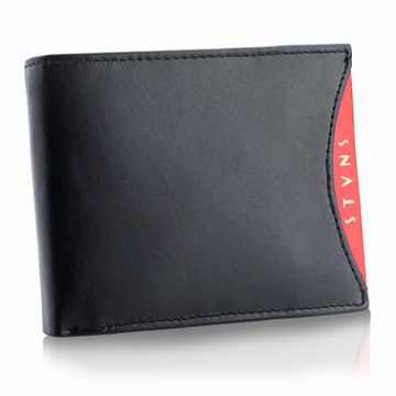Portfel Męski Skórzany STEVENS Ochrona RFID Czarny + Czerwony Młodzieżowy