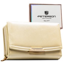 Portfel damski ze skóry ekologicznej w kolorze ecru, wyposażony w system RFID - Peterson