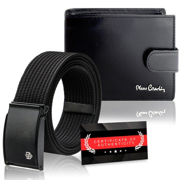 Zestaw Prezentowy Portfel Skórzany Pierre Cardin RFID Pasek Parciany STEVENS Certyfikat