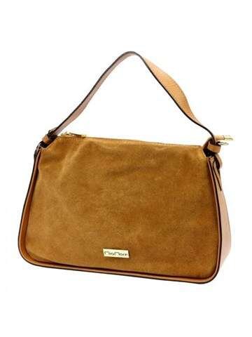 Torebka Damska Skórzana MiaMore Camel Listonoszka Średnia z Zamszem i Złotymi Okuciami