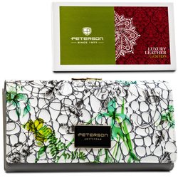 Wielokolorowy, poziomy portfel damski ze skóry naturalnej w kwiatowy wzór - Peterson