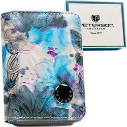 Portfel damski z roślinnym wzorem wykonany ze skóry ekologicznej i naturalnej - Peterson