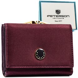 Średniej wielkości portfel damski wykonany ze skóry naturalnej i ekologicznej w fioletowym kolorze - Peterson