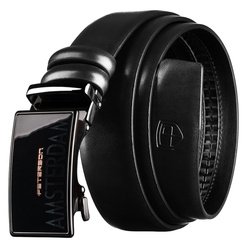 Czarny, elegancki pasek męski ze skóry naturalnej z automatyczną klamrą - Peterson