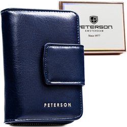 Granatowy portfel damski ze skóry ekologicznej z systemem RFID - Peterson
