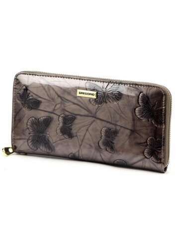 Portfel Damski Skórzany Gregorio BTS-119 Popiel z Zabezpieczeniem RFID i Złotymi Okuciami