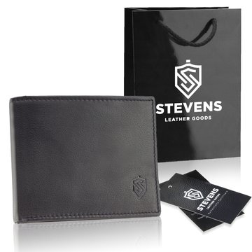 Portfel Męski Skórzany STEVENS Ochrona RFID Czarny PREMIUM na prezent Święta, pod choinkę
