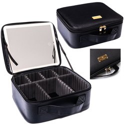 Czarna szkatułka na biżuterię wykonana ze skóry ekologicznej, zamykana suwakiem - Peterson