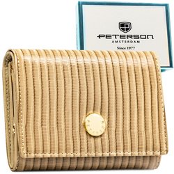 Beżowy, pojemny portfel damski ze skóry naturalnej i ekologicznej z systemem RFID - Peterson