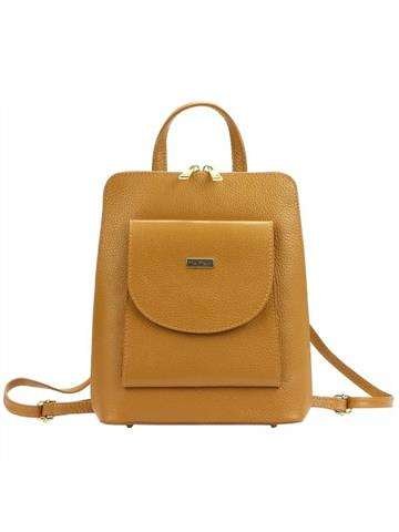 Plecak Damski MiaMore Dollaro Kolor Camel ze Skóry Naturalnej Z Regulowanym Paskiem i Złotymi Okuciami