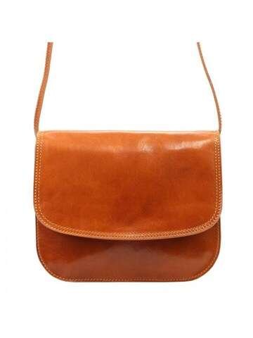 Torebka Damska Skórzana Florence 5513 Camel Listonoszka Na Ramię Crossbody Ze Skóry Naturalnej Z Złotymi Okuciami