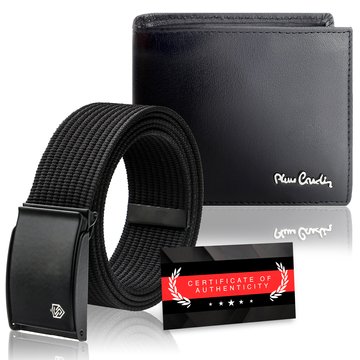 Zestaw Prezentowy Portfel Skórzany Pierre Cardin RFID Pasek Parciany STEVENS Certyfikat
